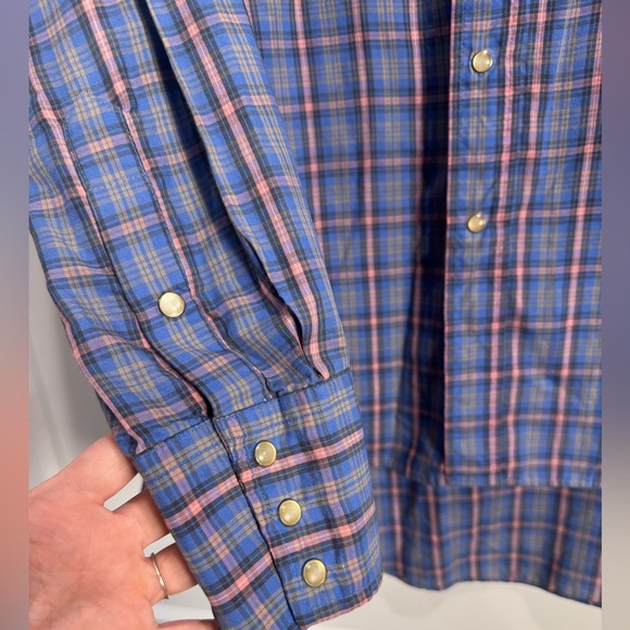 vintage 80s LEVIS PINK AND BLUE PLAID WESTERN PEARL COWBOY - Picture 5 of 9